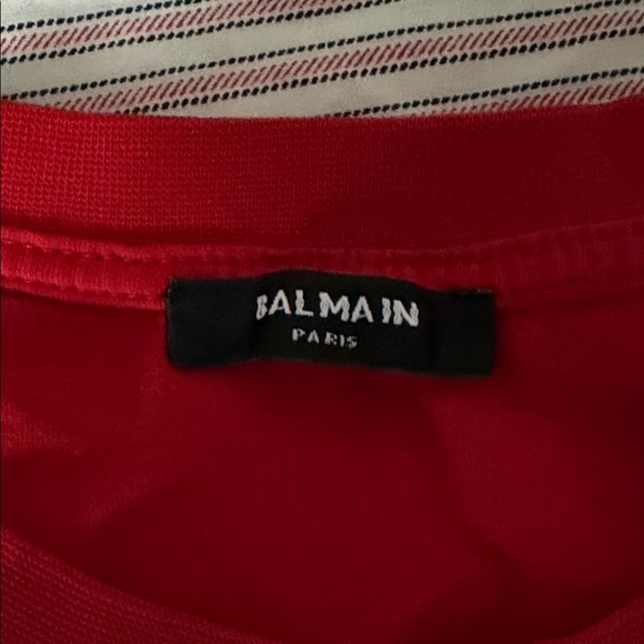 Balmain Red Tee with Gold Logo - Picture 3 of 4